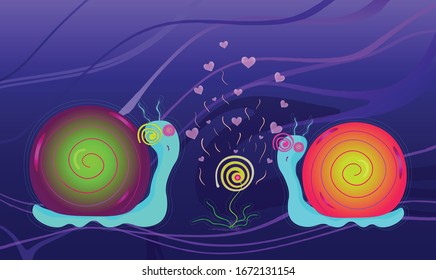 Vector snails love illustration. Background image. banner, sticker. wallpaper.