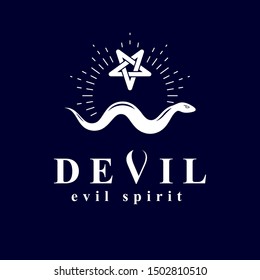 Vector snake created with a pentacle symbol. Satan graphic vector emblem.