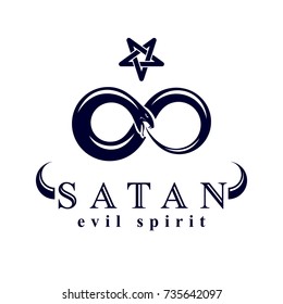 Vector snake created with a pentacle symbol. Satan graphic vector emblem.