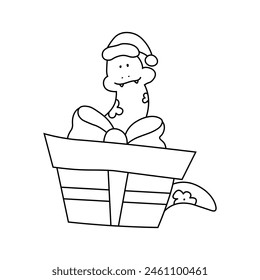 Vector snake in doodle style. New Year symbol with a gift and holiday attributes. New Year card concept. EPS10
