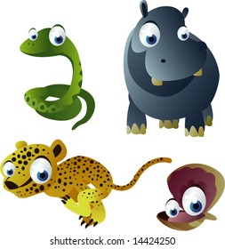 vector snake, hippo, cheetah and cockleshell