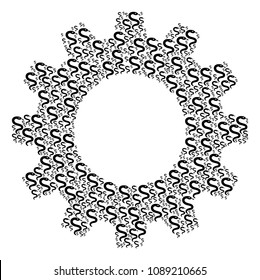 Vector snake icons are combined into cog collage. Industrial design concept constructed of snake components.