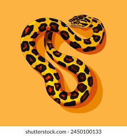 Vector snake in modern artistic style on an orange background. Trendy poster design with a leopard snake for home decor, textile, prints, banners