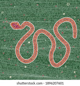 Vector snake mosaic background inspired by Australian aboriginal art