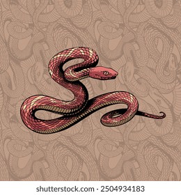 Vector snake on a camouflage patterned background