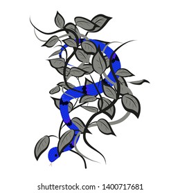 Vector snake on a vine. Illustration for design, packaging, postcards, posters, tattoos.