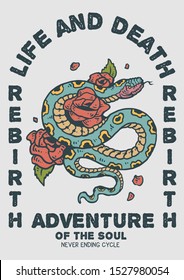 Vector of snake and rose vintage tattoo illustration