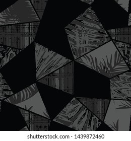 Vector snake skin, leopard, zebra, camouflage  patterns texture mixed on mosaic background  repeating seamless monochrome black and gray . Fashionable print. Fashion and stylish background
