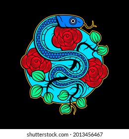 vector snake and skull tattoo design with banner and flower