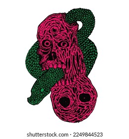 vector snake and skull tattoo design