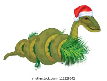 Vector of  snake, symbol of 2013 year in Santa's hat.