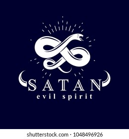 Vector snake symbol created in the shape of limitless. Evil spirit black graphic vector emblem