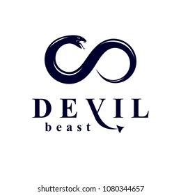 Vector snake symbol created in the shape of limitless. Evil spirit black graphic vector emblem