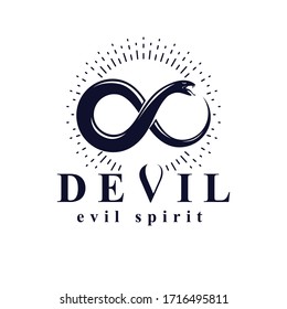 Vector snake symbol created in the shape of limitless. Evil spirit black graphic vector emblem