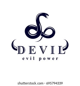 Vector snake symbol created in the shape of limitless. Evil spirit black graphic vector emblem