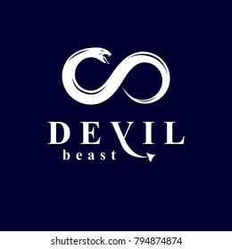 Vector snake symbol created in the shape of limitless. Evil spirit black graphic vector emblem