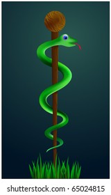 vector snake wrapped around wooden rod