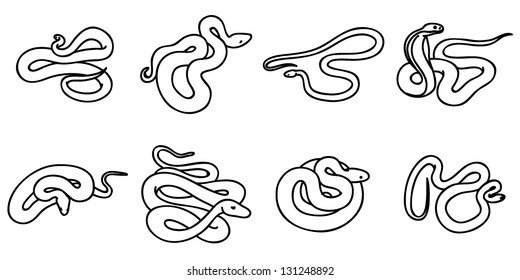 Vector snakes, hand drawn design set.