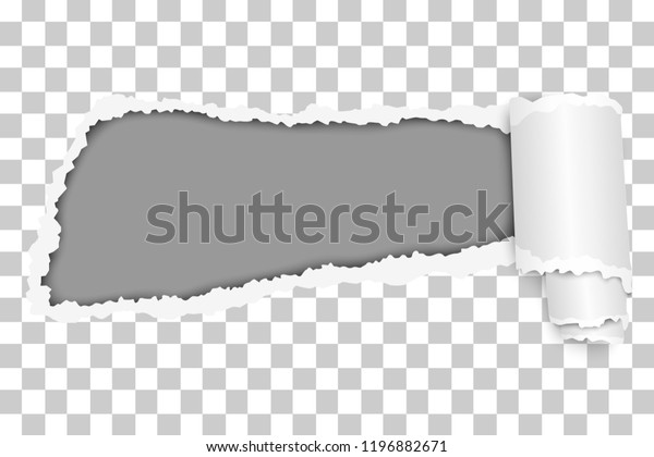 Vector snatched hole in sheet of\
transparent paper with soft shadow, paper curl and gray background.\
Paper mockup\
illustration.