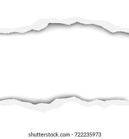 Vector snatched hole in sheet of white paper with space for text or ad and white resulting background. Template paper design.
