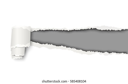 Vector snatched hole in white sheet of paper with soft shadow and dark grey background in the resulting window