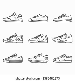 Vector sneaker fitness line icon for training shoes. Sport shoes set with line style. Colorful sets of icon