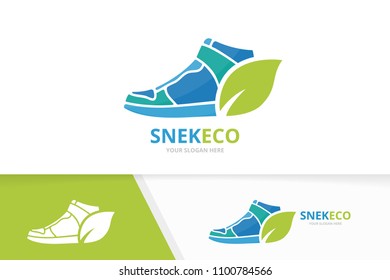 Vector Sneaker And Leaf Logo Combination. Shoe And Eco Symbol Or Icon. Unique Footwear And Organic Logotype Design Template.