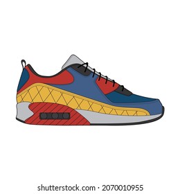 Zapatos de zapatillas vectoriales para entrenamiento, ilustración del vector del zapato. Zapatos deportivos coloridos.
