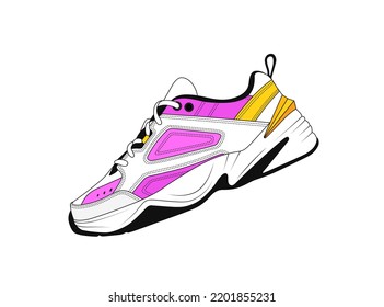 Vektor-Turnschuhe, Silhouette einzeln auf weißem Hintergrund. Trainerschuh mit massiver Sohle. Weißes Sneaker-Paar. Sportschuhschild. Realistische Trainingsschuhe
