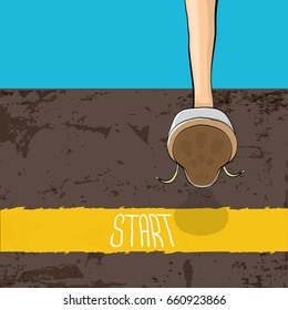 vector sneakers standing near yellow starting line. vector motivation to do or to star concept illustration