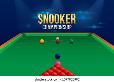 Vector Of Snooker Championship With Balls And Green Snooker Table Background.