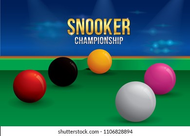 Vector of snooker championship with balls and green snooker table background.