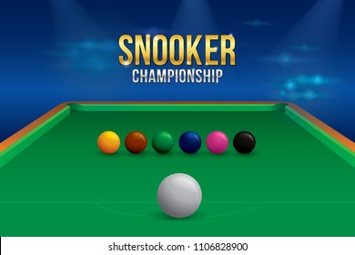 Vector Of Snooker Championship With Balls And Green Snooker Table Background.