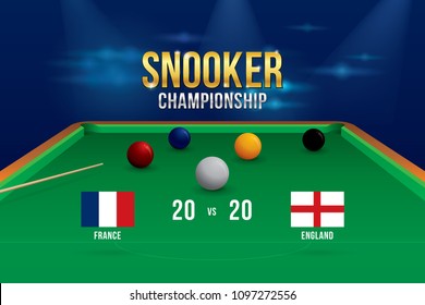 Vector of snooker championship  with team competition and scoreboard on green snooker table background.