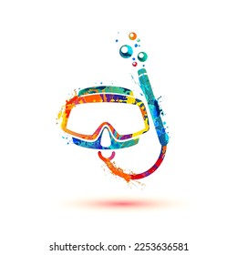 Vector snorkel mask icon. Snorkeling symbol of splash paint