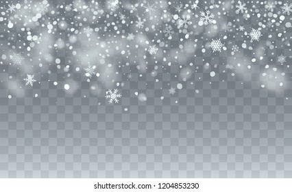 Vector Snow Background. Illustration for Merry Christmas Design. Background with Flying Snowflakes. Magic Blizzard Illustration Design.