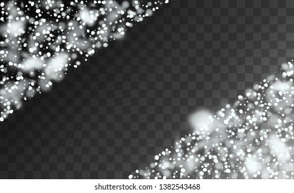 Vector Snow Background. Illustration for Winter Holiday Greetings. Realistic Falling Snow Background. Magic Blizzard Illustration Design.