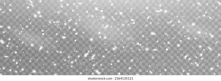 Vector snow background png. Snow png. Snowfall, blizzard, winter. Falling snowflakes. Christmas background.