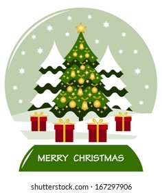 vector snow ball with christmas tree and gifts