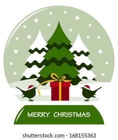 vector snow ball with pair of birds and gift