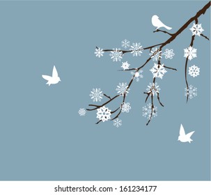 vector snow branch with white birds