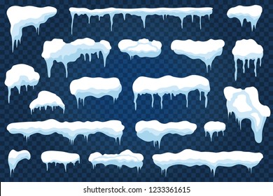 Vector snow caps, snowdrifts  Winter snowy frames with ice for holiday decoration