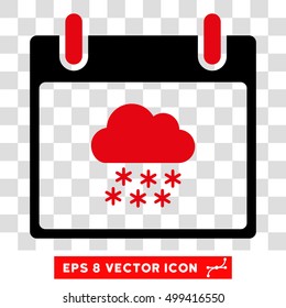 Vector Snow Cloud Calendar Day EPS vector icon. Illustration style is flat iconic bicolor intensive red and black symbol on a transparent background.