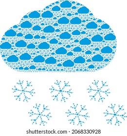 Vector snow cloud composition is organized of random itself snow cloud icons. Fractal composition of snow cloud.