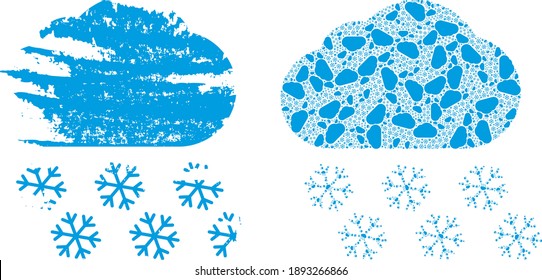 Vector snow cloud fractal is formed from random fractal snow cloud parts. Textured snow cloud icon. Recursion collage from snow cloud.