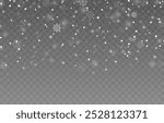 Vector snow falling from above. Snowfall on isolated transparent background. Christmas or winter background. Snow or snowflakes png.