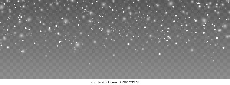 Vektorschnee fällt von oben. Schneefall auf einzeln transparentem Hintergrund. Weihnachten oder Winter Hintergrund. Schneeflocken png.