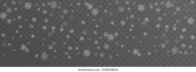 Neve vetorial caindo de cima. Queda de neve em fundo transparente isolado. Fundo de Natal ou inverno. Neve ou flocos de neve ping.