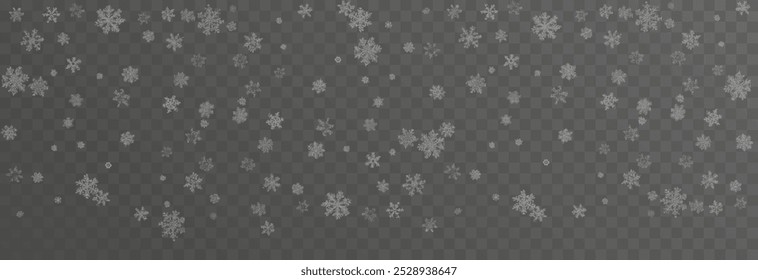 Neve vetorial caindo de cima. Queda de neve em fundo transparente isolado. Fundo de Natal ou inverno. Neve ou flocos de neve ping.