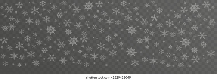 Vector snow falling from above. Snowfall on isolated transparent background. Christmas or winter background. Snow or snowflakes png.	